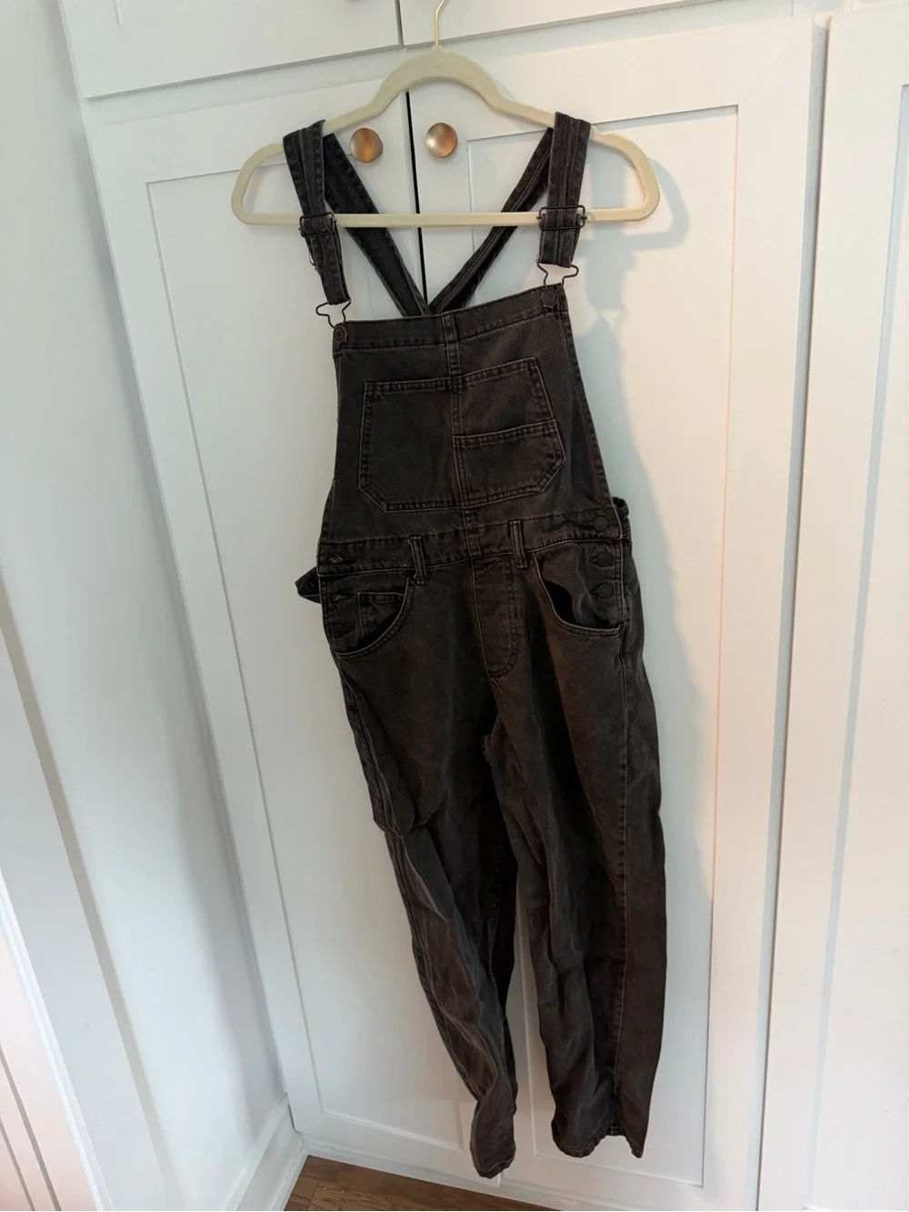 Free People Ziggy Washed Black Denim Overalls